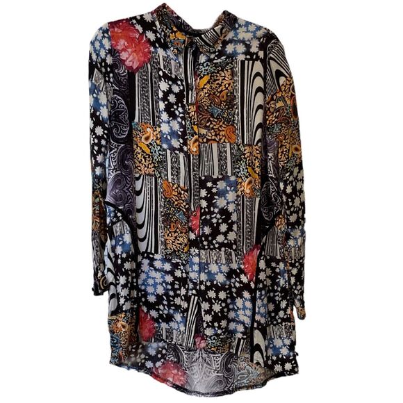 MINKPINK Women’s Blouse Mixed Print Hi Lo Lightweight Collared Button Front, XS - Picture 2 of 14